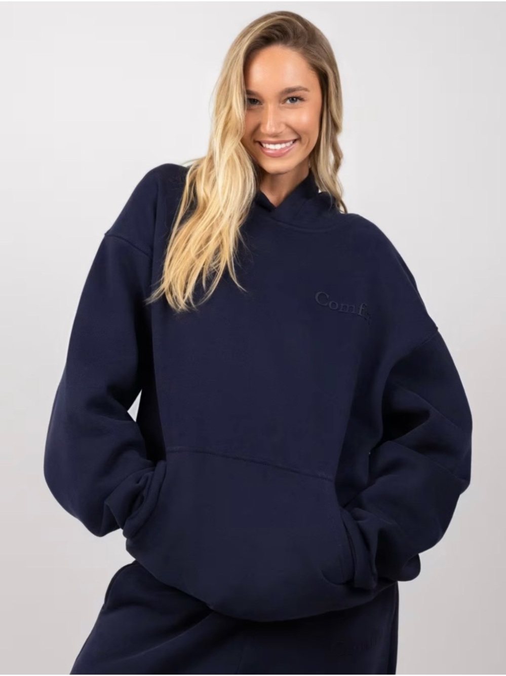 Comfort Heavyweight Navy Hoodie Sweatshirt - Picture 2 of 4